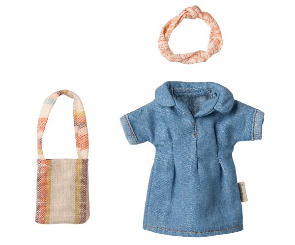 Maileg Denim Dress and Bag Mum Mouse