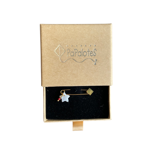 Papalotes 18K Gold Plated MOP Star With Coral  Baby Brooch
