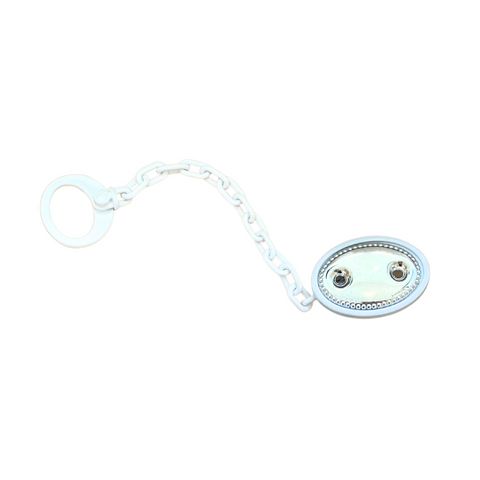 Eventi Clamp Pacifier Holder Bilaminated Silver Oval