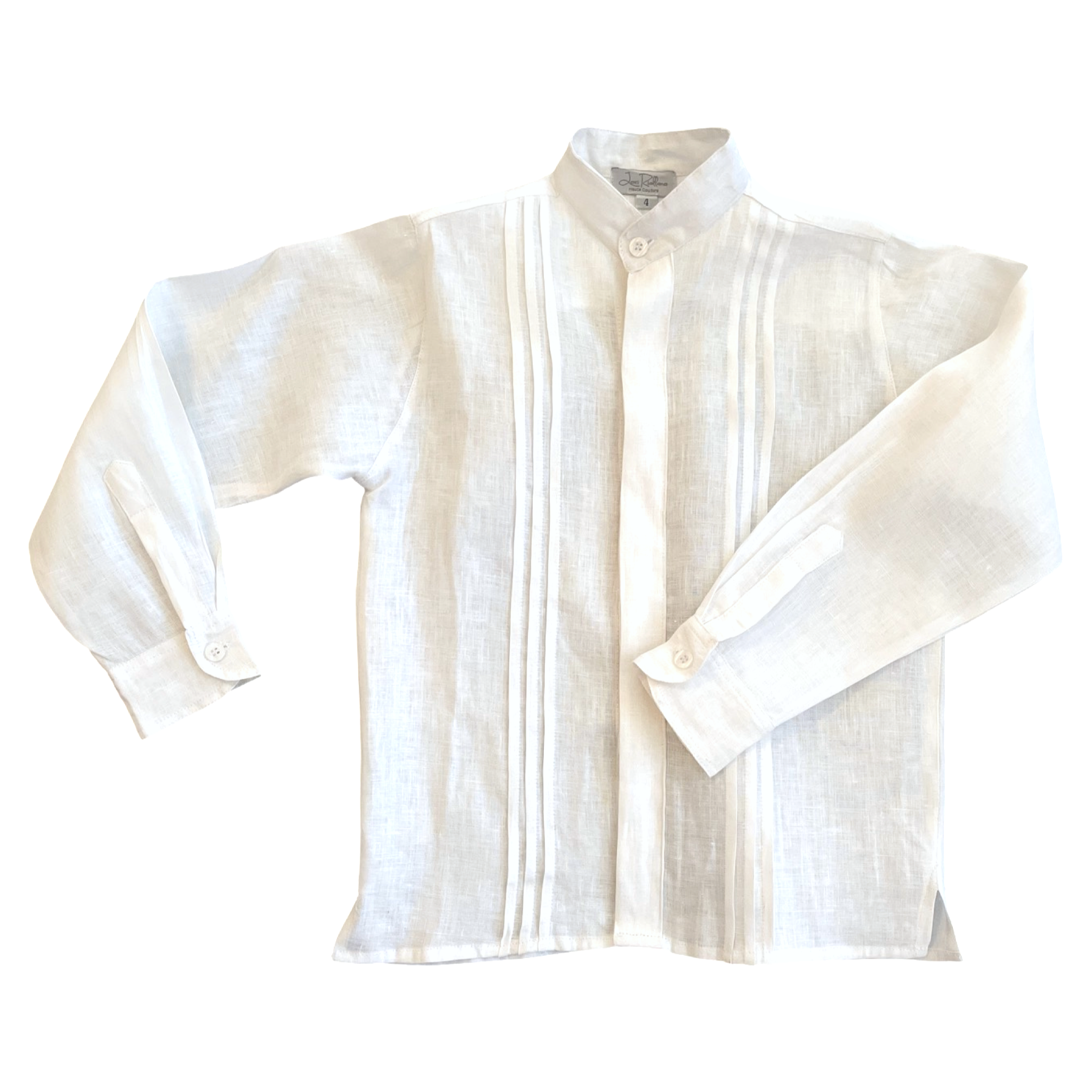 Papalotes White Linen Nehru Collar Boy Shirt