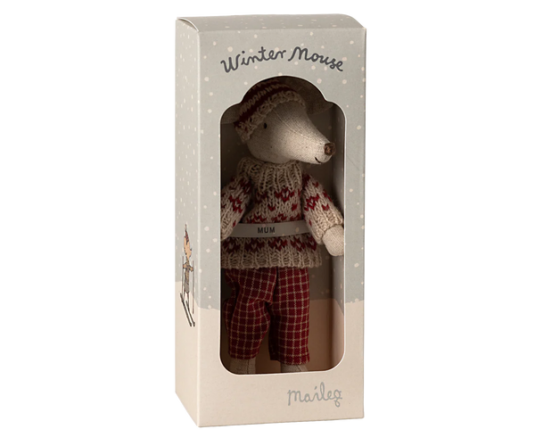 Maileg Winter Mouse with Ski Set, Mum - Red