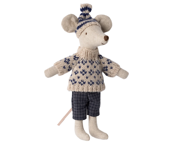 Maileg Winter Mouse with Ski Set, Dad - Blue