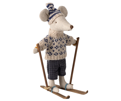 Maileg Winter Mouse with Ski Set, Dad - Blue