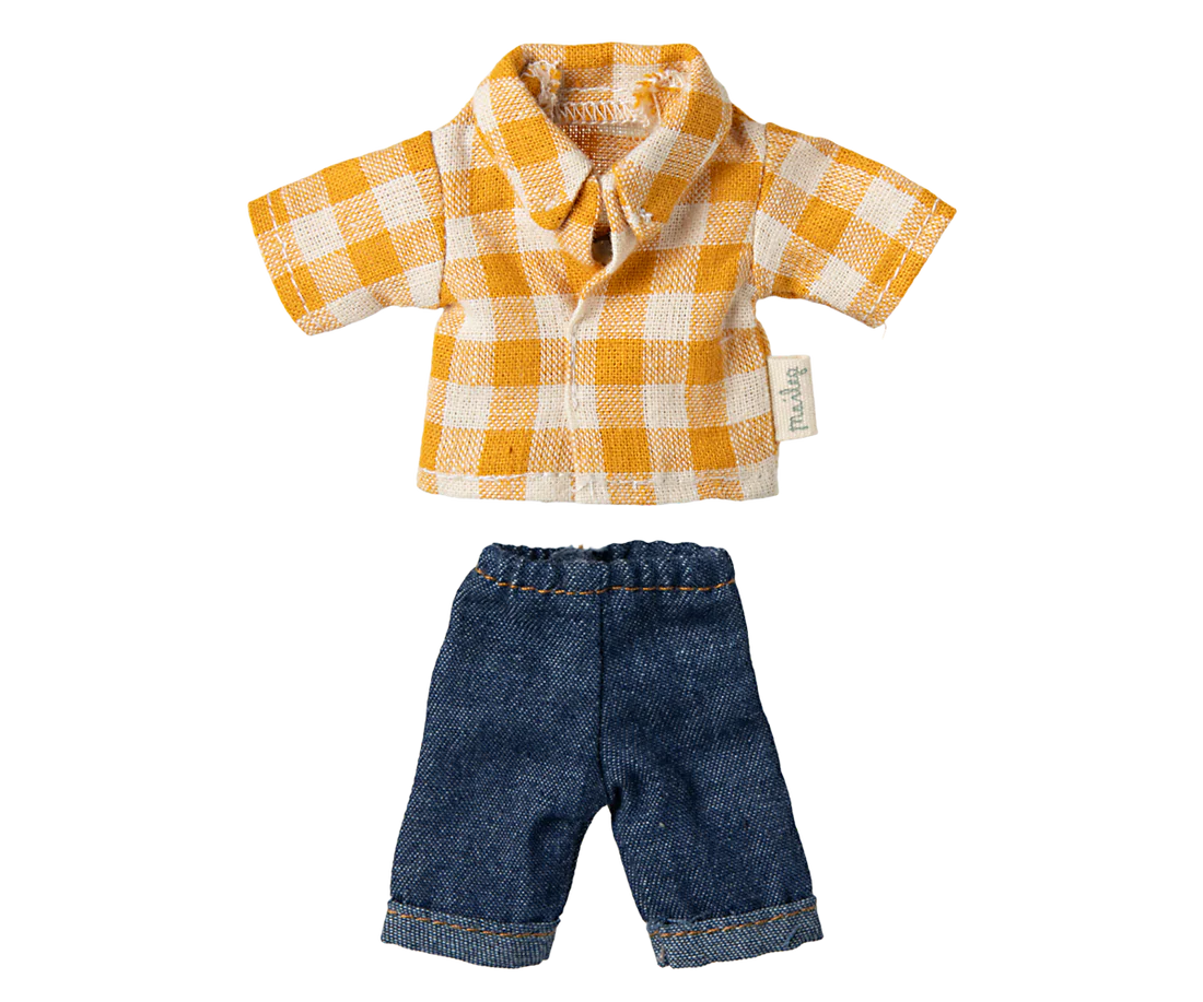 Maileg Yellow Checked Shirt and Pants Dad