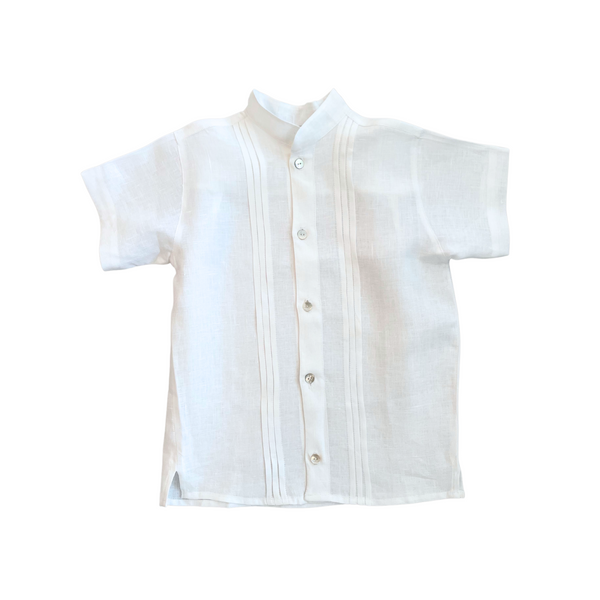 Papalotes White Linen Nehru Collar Boy Shirt Short Sleeve