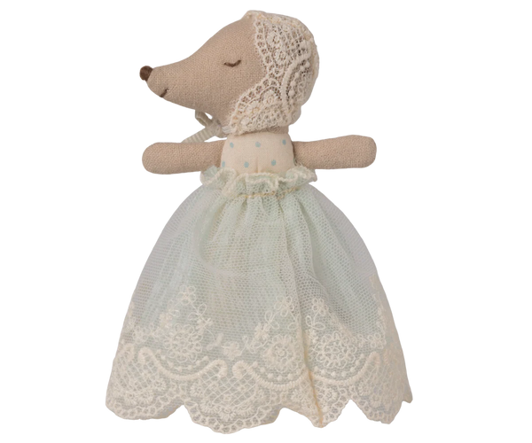 Maileg Baby Mouse in Gown Mint