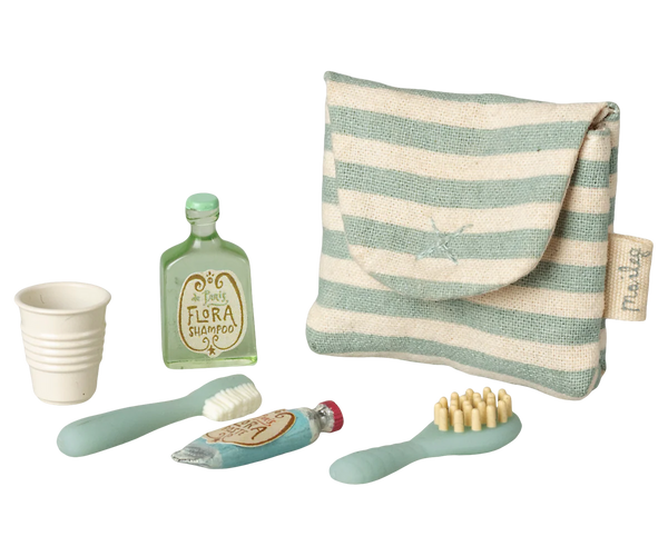Maileg Toothbrush Set In Bag Mouse Blue Stripe