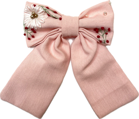 Papalotes Hand Embroided Hair Bow Pink