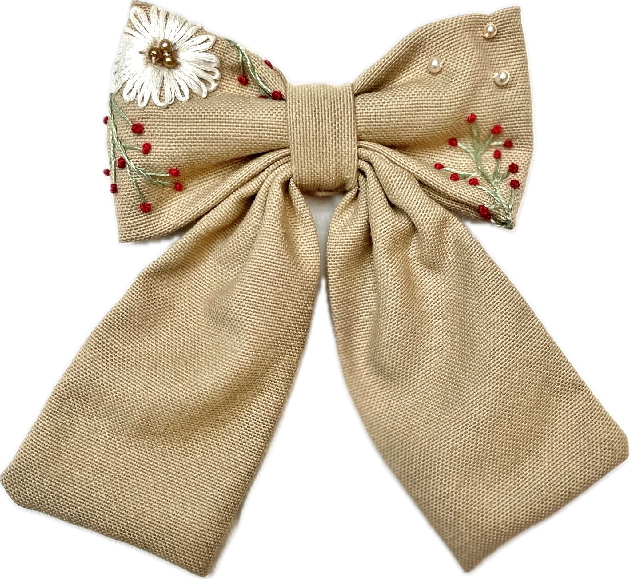 Papalotes Hand Embroided Hair Bow Sand