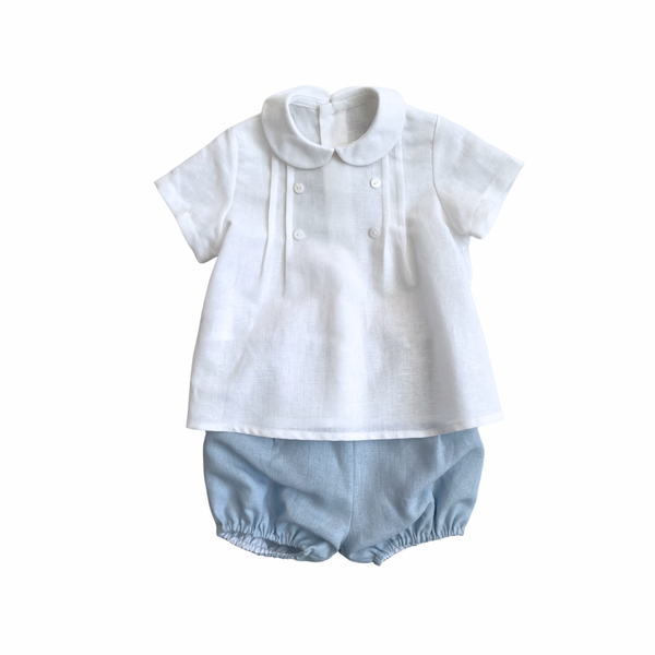 Amaya Linen Baby Romper Set Blue
