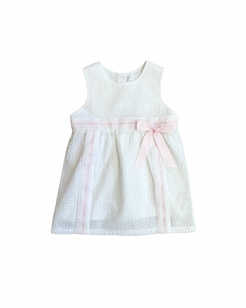 Floral Blue Pima Cotton Eyelet Dress Pink Ribbon