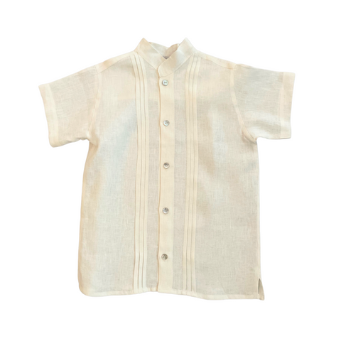 Papalotes Ecru Linen Nehru Collar Boy Shirt Short Sleeve