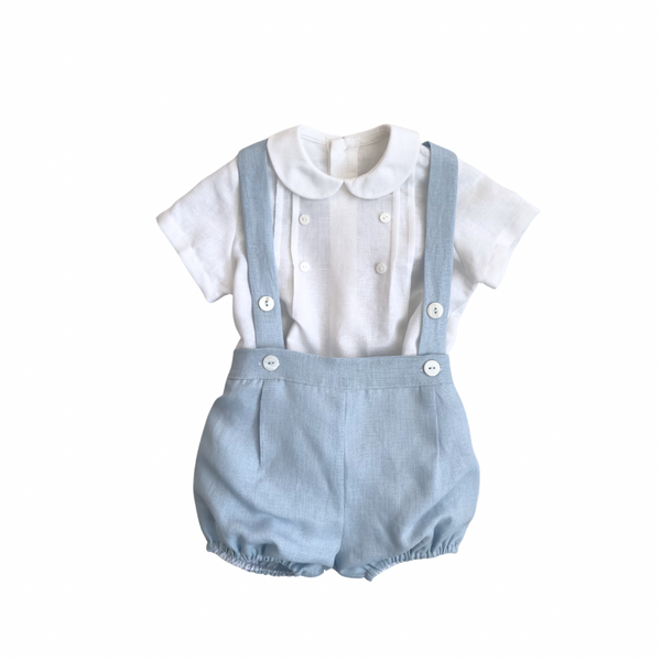 Amaya Linen Baby Romper Set Blue