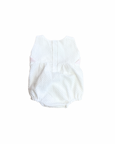 Floral Blue Pima Cotton Eyelet Pink Romper