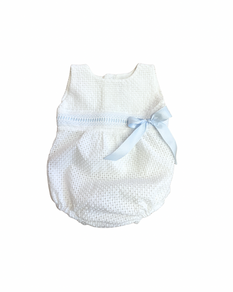 Floral Blue Pima Cotton Eyelet Blue Romper