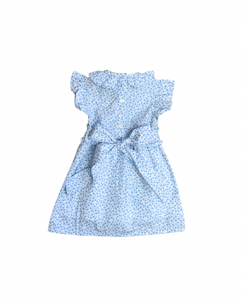 Floral Blue Printed Pima Cotton Smoked Dress