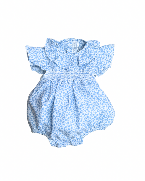 Floral Blue Printed Pima Cotton Baby Romper