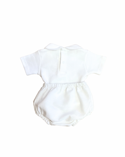 Floral Blue Pima Cotton Baby Onesie With White Linen Diaper Cover Set