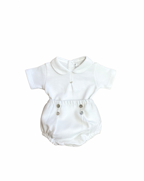 Floral Blue Pima Cotton Baby Onesie With White Linen Diaper Cover Set