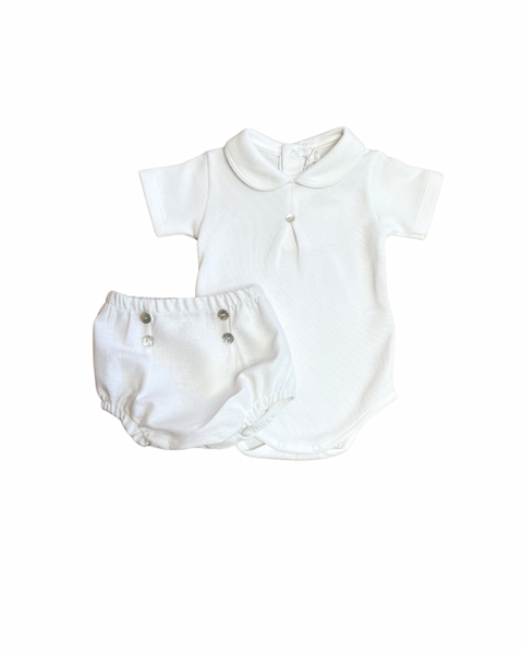Floral Blue Pima Cotton Baby Onesie With White Linen Diaper Cover Set