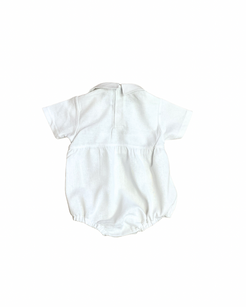 Floral Blue White Linen Baby Romper