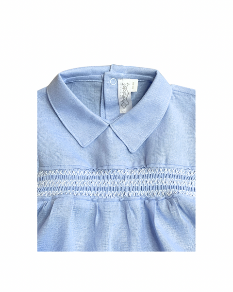 Floral Blue Linen Baby Romper Blue