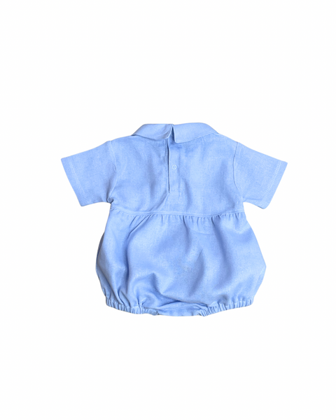 Floral Blue Linen Baby Romper Blue
