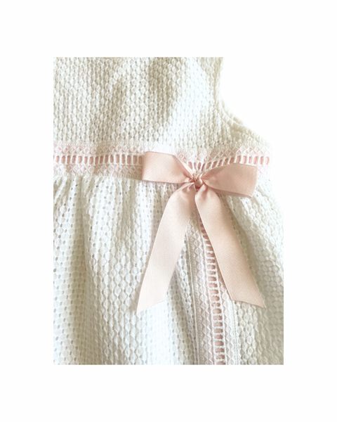 Floral Blue Pima Cotton Eyelet Dress Pink Ribbon