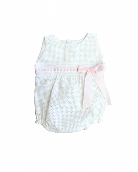 Floral Blue Pima Cotton Eyelet Pink Romper