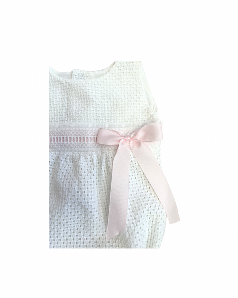 Floral Blue Pima Cotton Eyelet Pink Romper