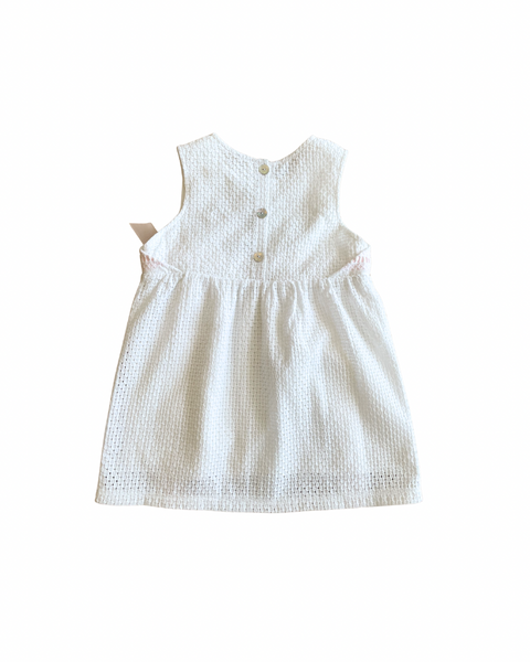 Floral Blue Pima Cotton Eyelet Dress Pink Ribbon