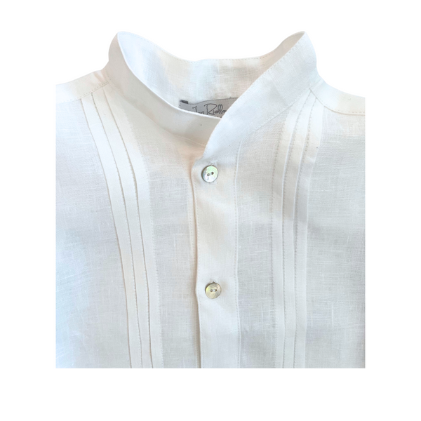Papalotes White Linen Nehru Collar Boy Shirt Short Sleeve