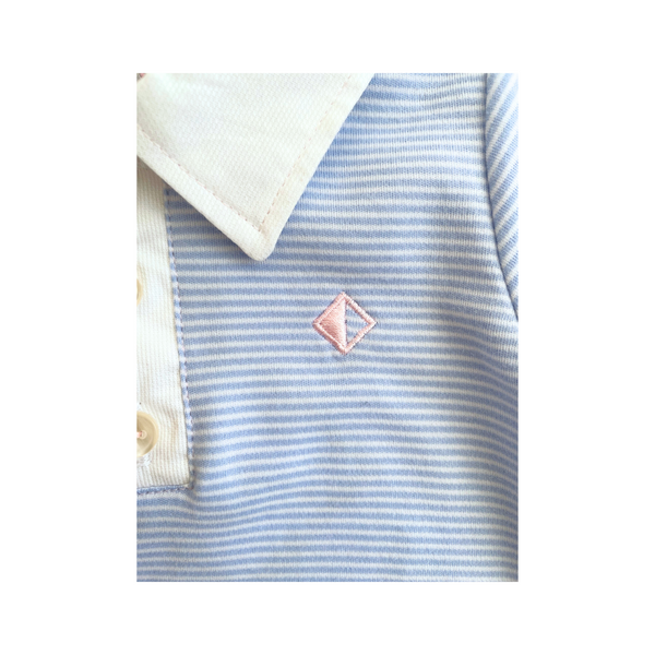 Papalotes Pima Baby Boy Polo Romper Blue Stripes