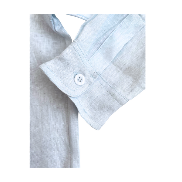 Papalotes Soft Blue Linen Nehru Collar Boy Shirt