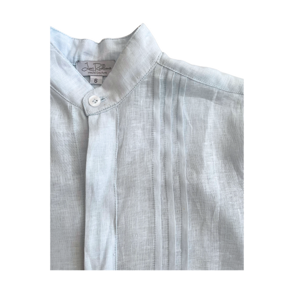 Papalotes Soft Blue Linen Nehru Collar Boy Shirt