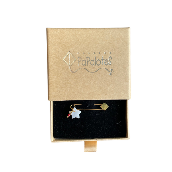 Papalotes Gold Plated MOP Star With Coral  Baby Brooch