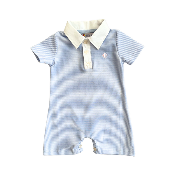 Papalotes Pima Baby Boy Polo Romper Blue Stripes