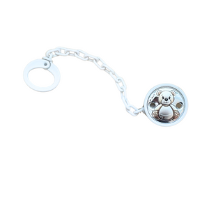 Eventi Clamp Pacifier Holder  Bilaminated Silver Bear