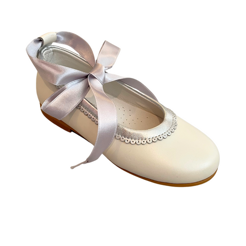 Papalotes Ballerina Shoe Off White/Silver Leather