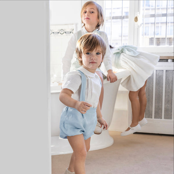 Amaya Linen Baby Romper Set Blue